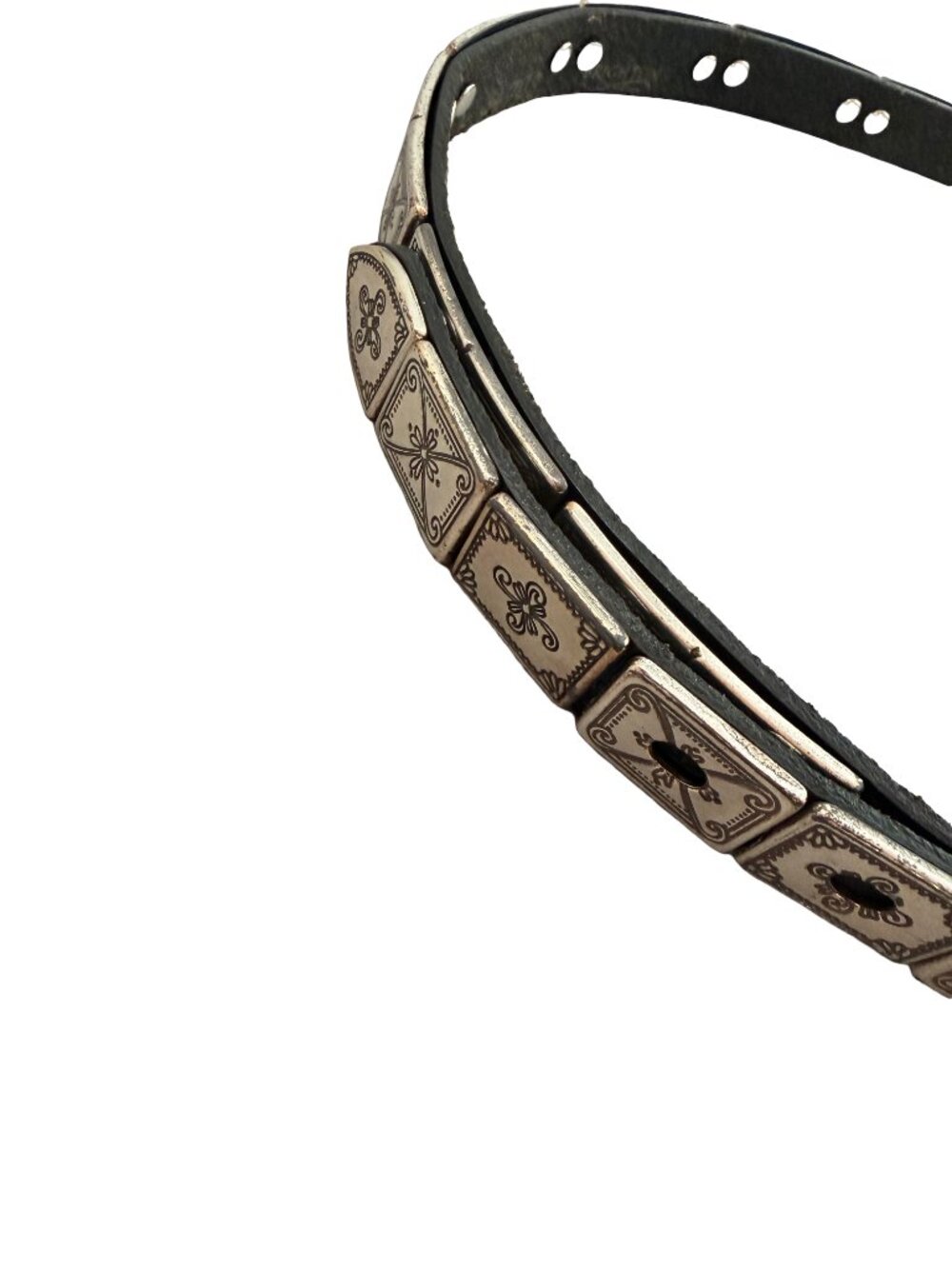 Brighton Black Silver Studded Tile Concho Belt Vintage Southwestern Link Women's - Picture 5 of 10